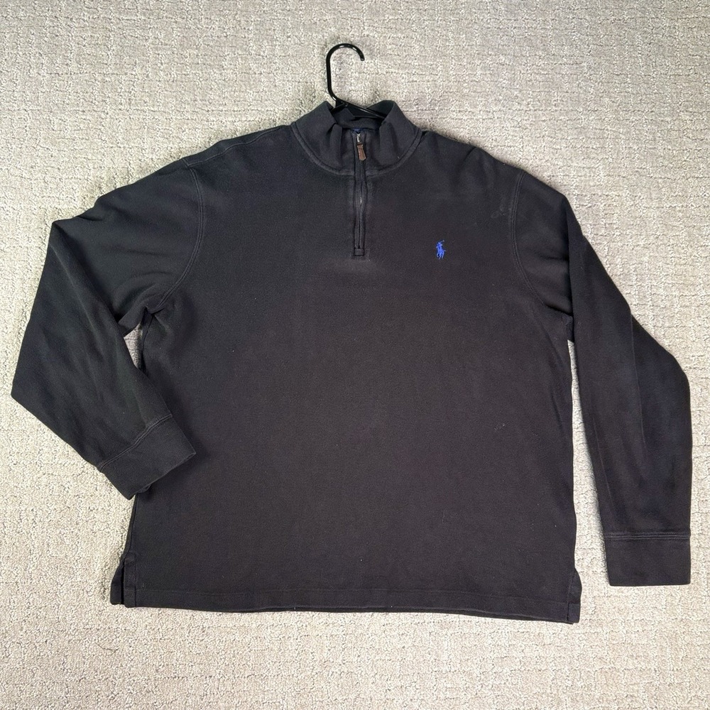 Polo Ralph Lauren Estate Rib Sweater Mens Large Black Knitted Mock Neck 1/4 Zip